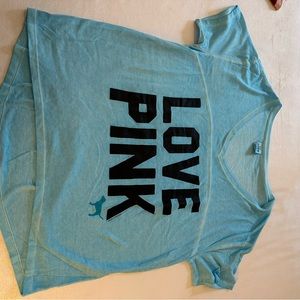 Victoria secret love pink light blue turquoise shirt